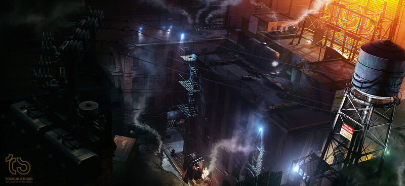 dark industrial alley at night