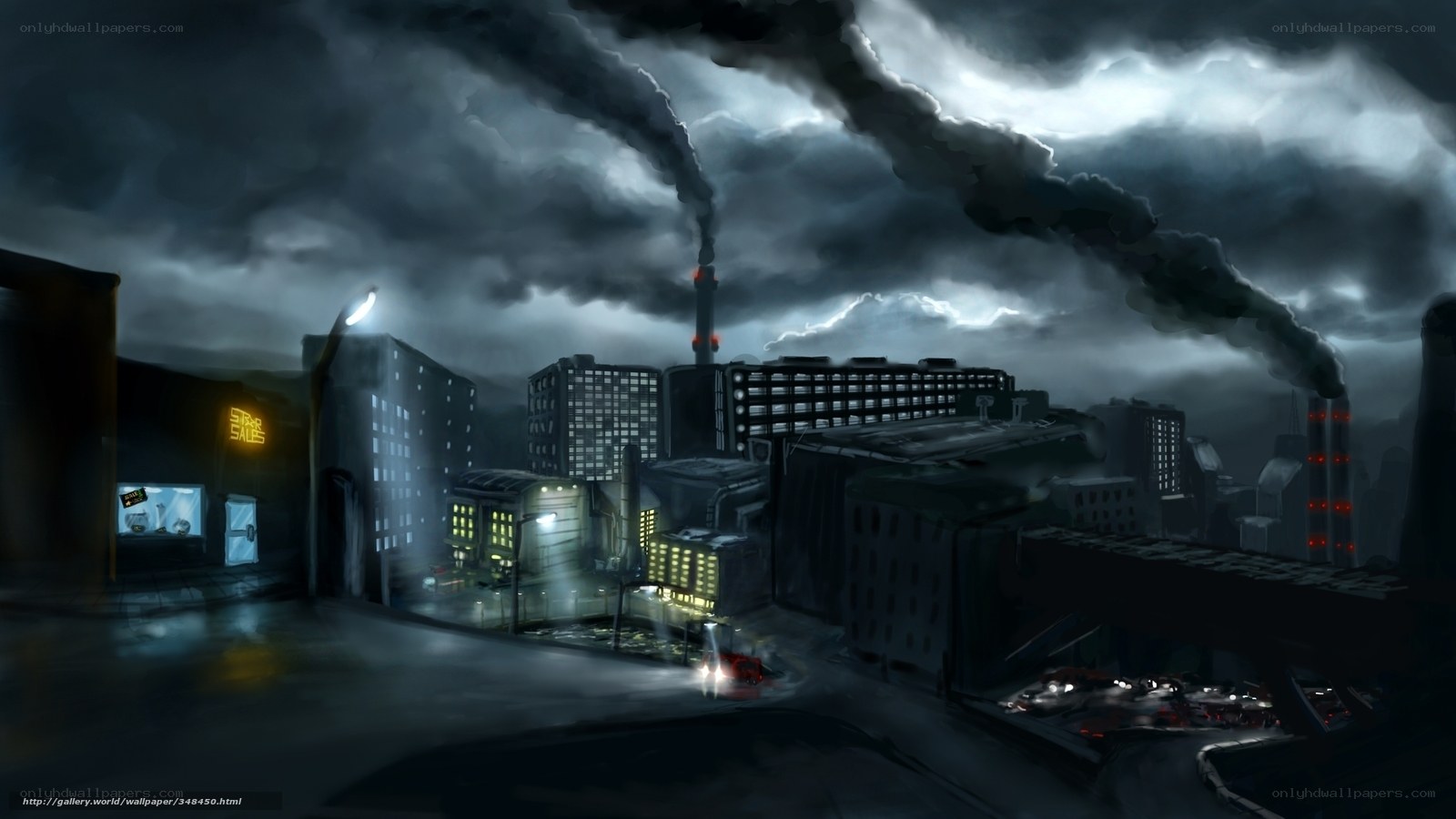 dark industrial cityscape