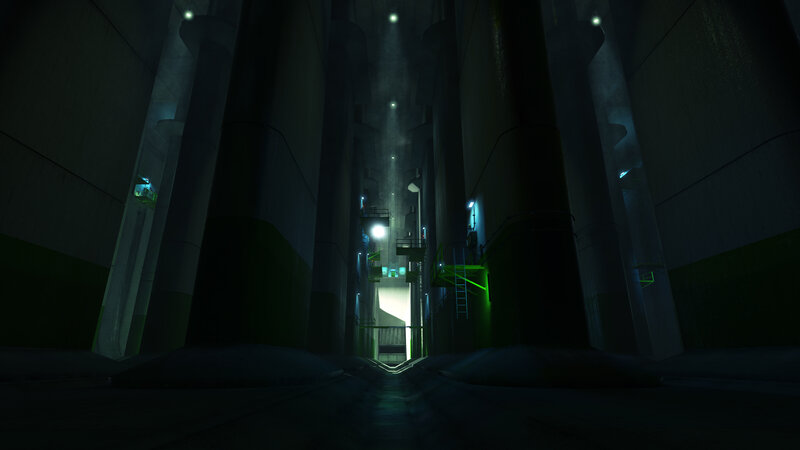 dark industrial corridor