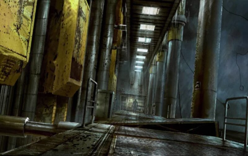 dark industrial corridor