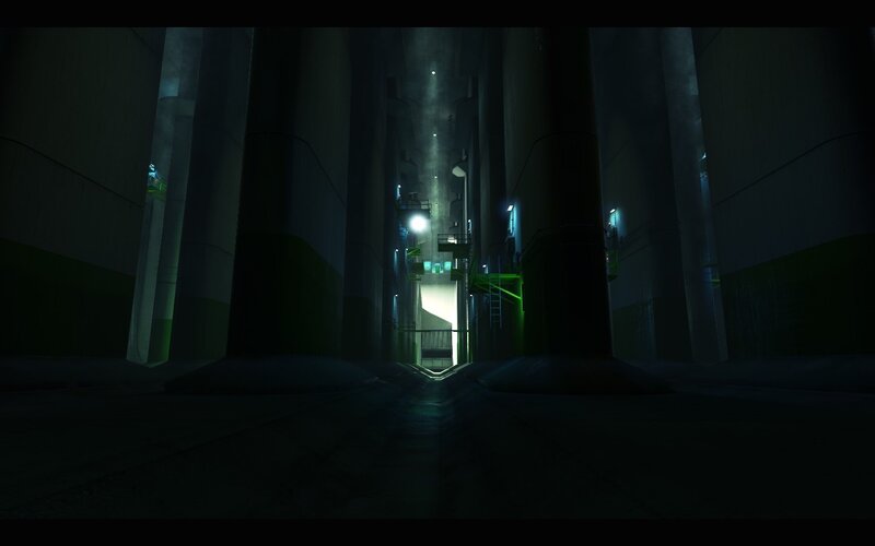 dark industrial corridor