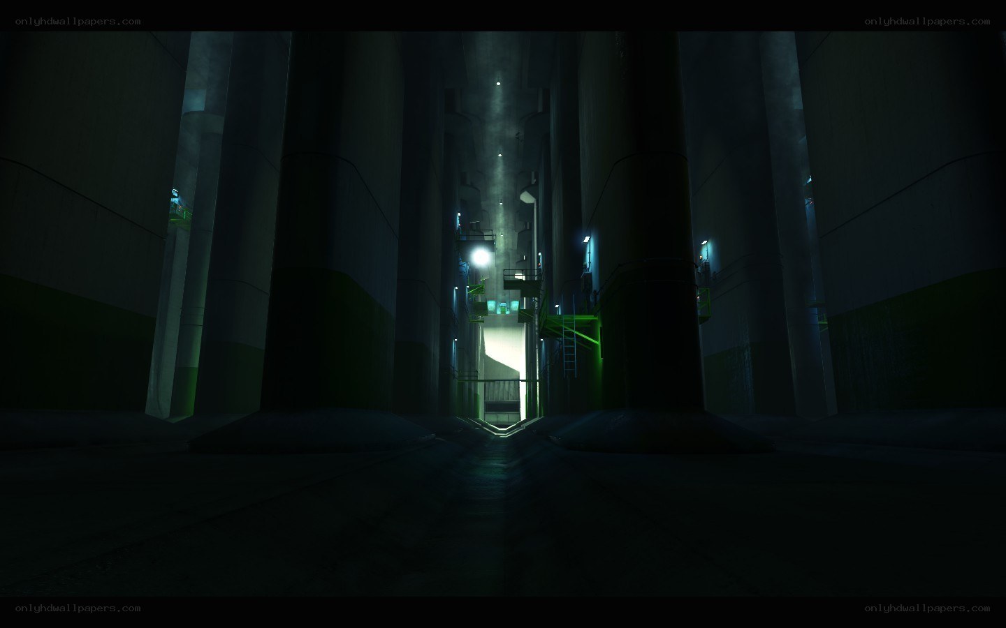 dark industrial corridor
