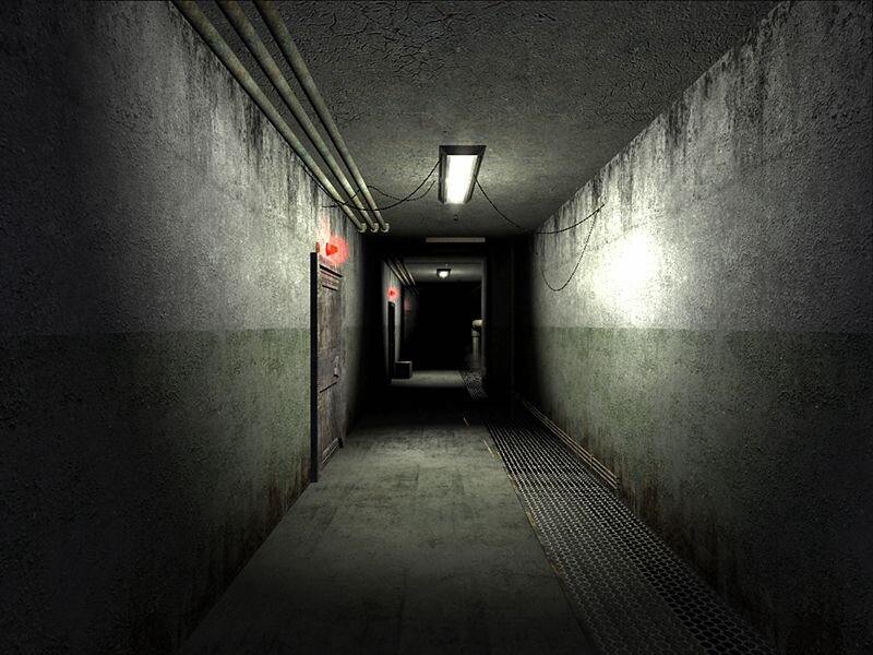 dark industrial corridor