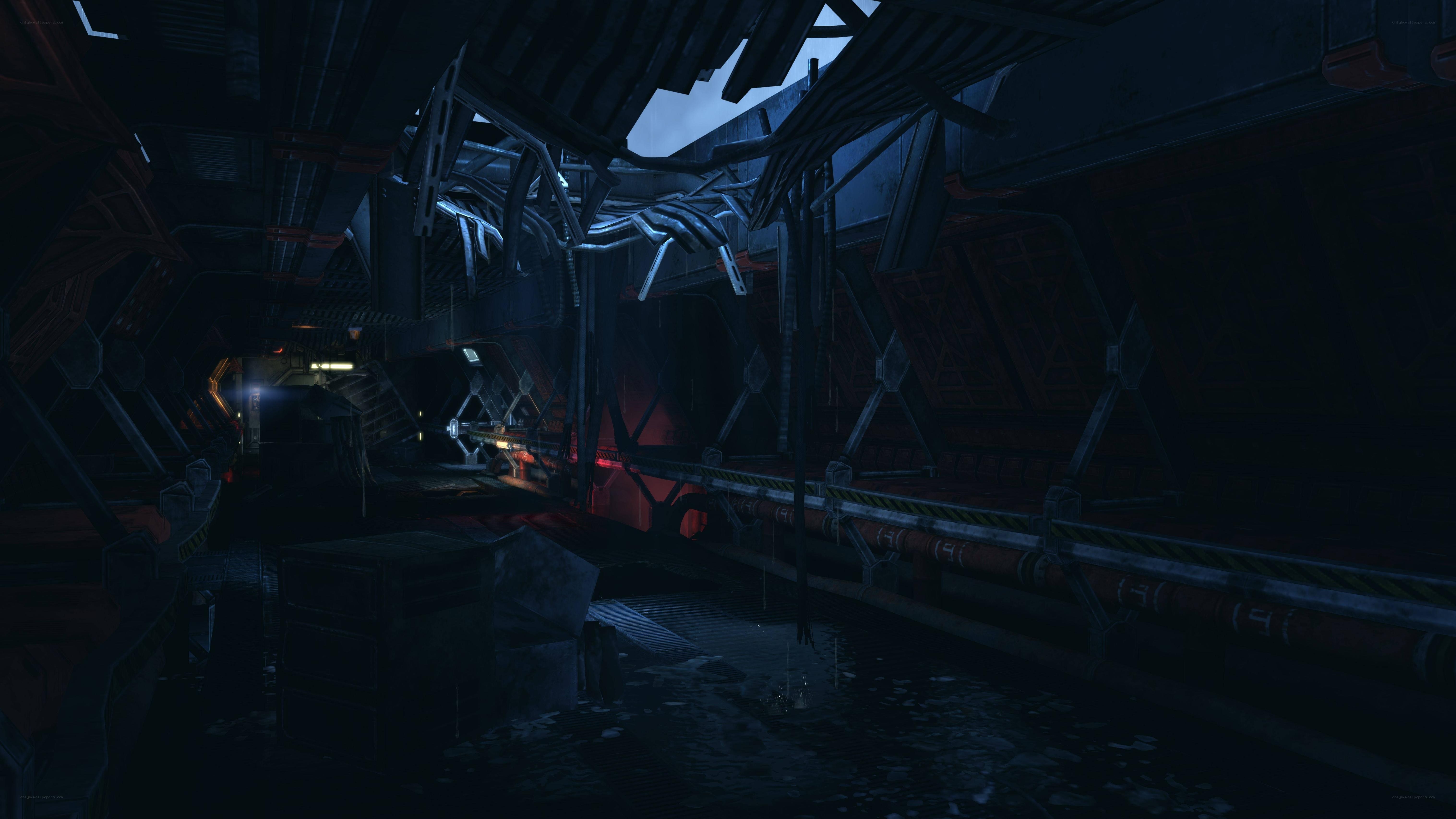 dark industrial corridor