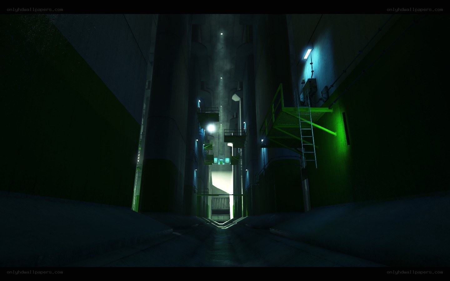 dark industrial corridor