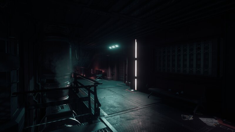 Dark Industrial Corridor — Black, Dark, Tense, Night