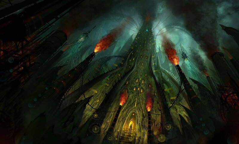 dark industrial fantasy city