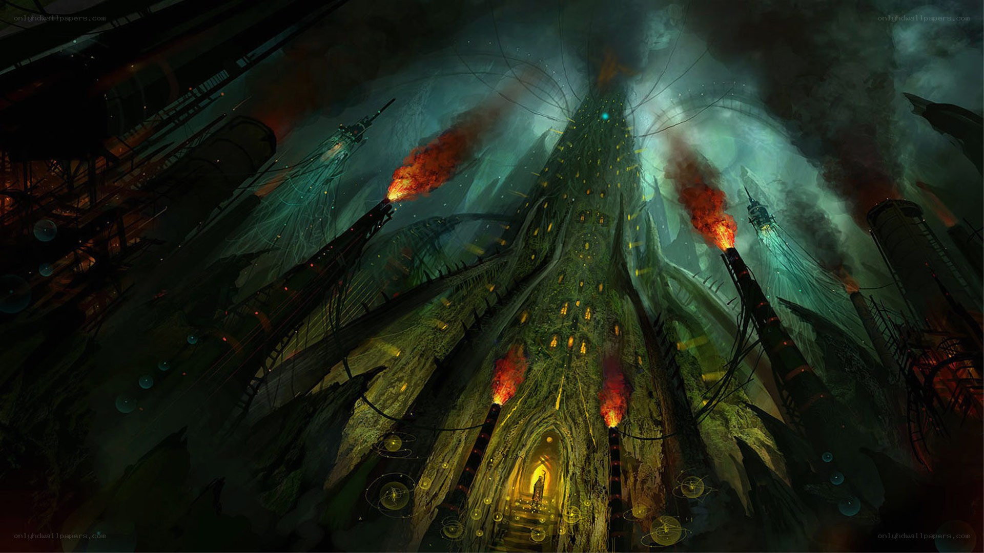 dark industrial fantasy city
