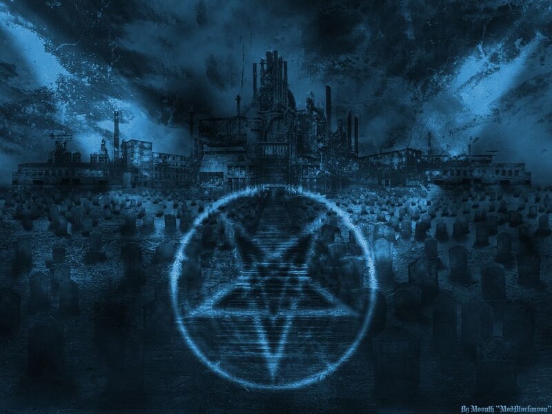 dark industrial graveyard scene