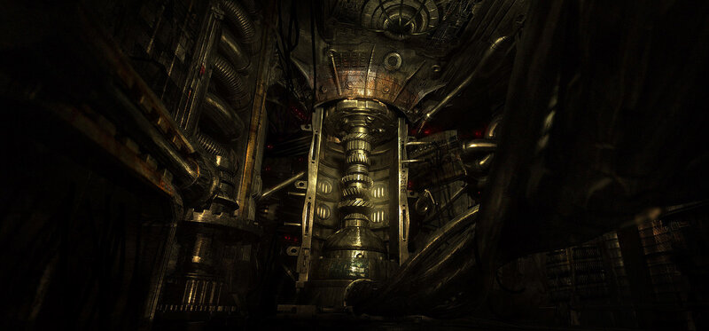 dark industrial machinery interior