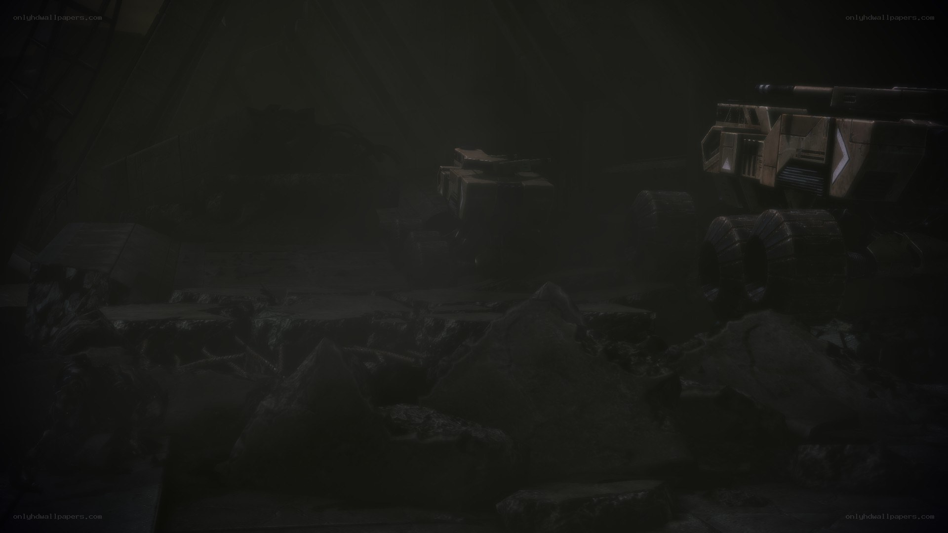dark industrial ruin