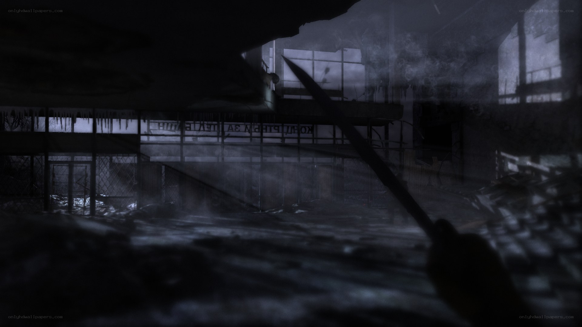 dark industrial ruin