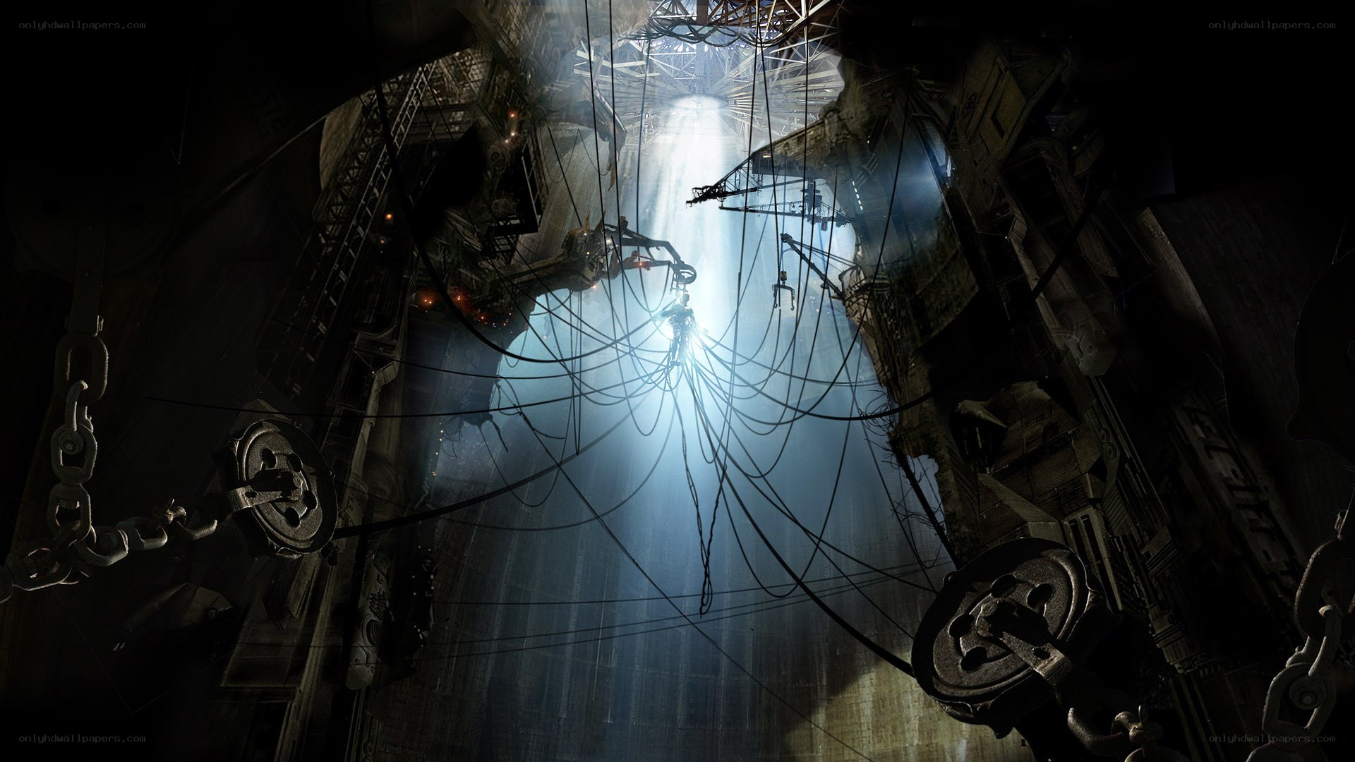 Dark industrial shaft with light