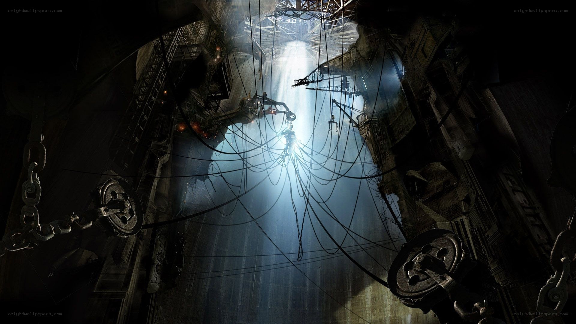 Dark industrial shaft with light
