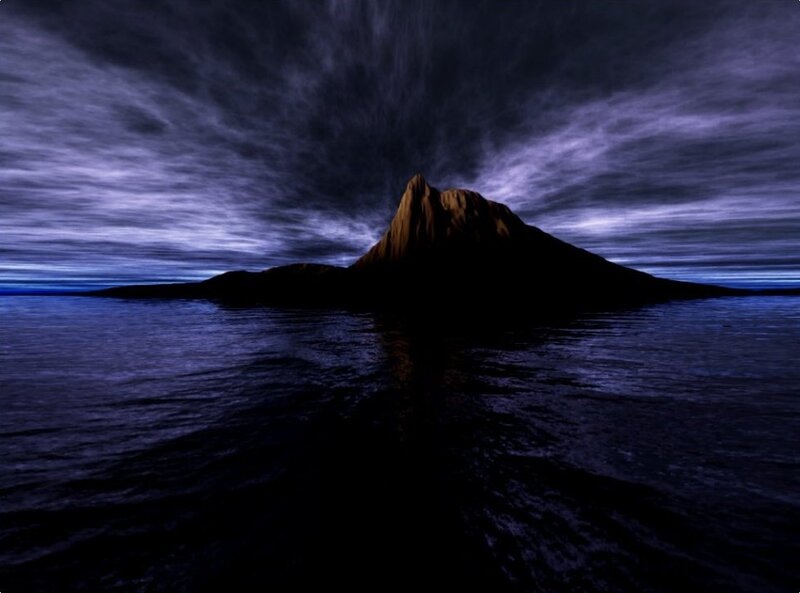 Dark island at night