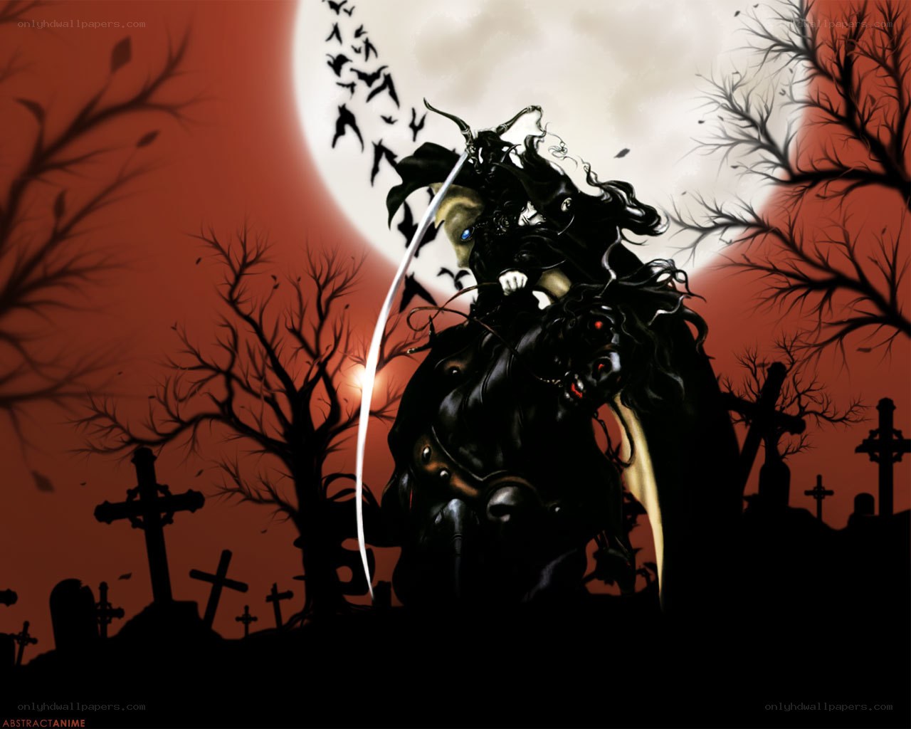 Dark knight in a graveyard