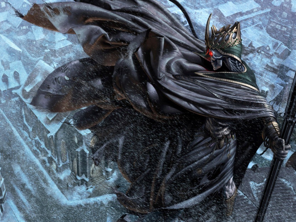 Dark knight in a snowy city