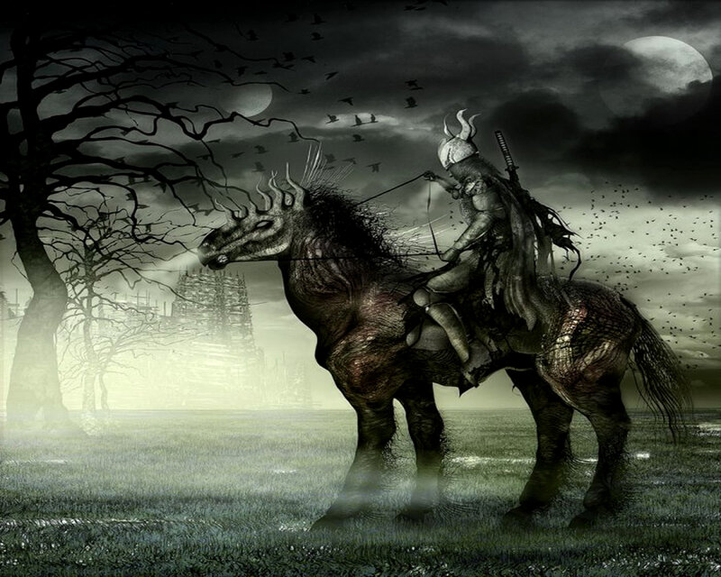 Dark knight on a spectral horse