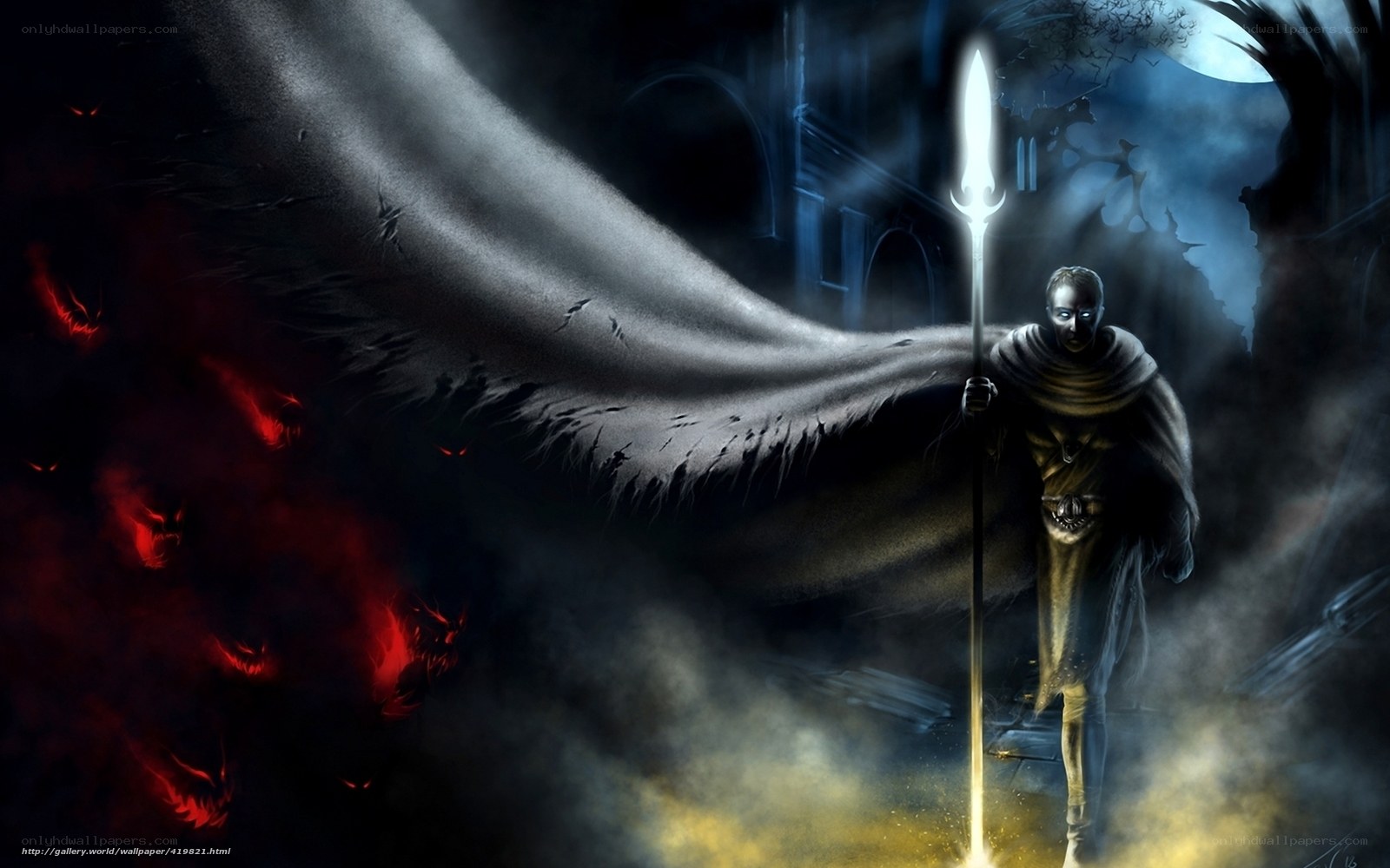 Dark knight with glowing spear