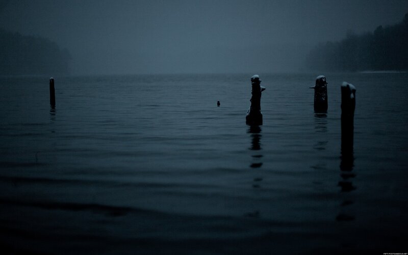 dark lake at dusk