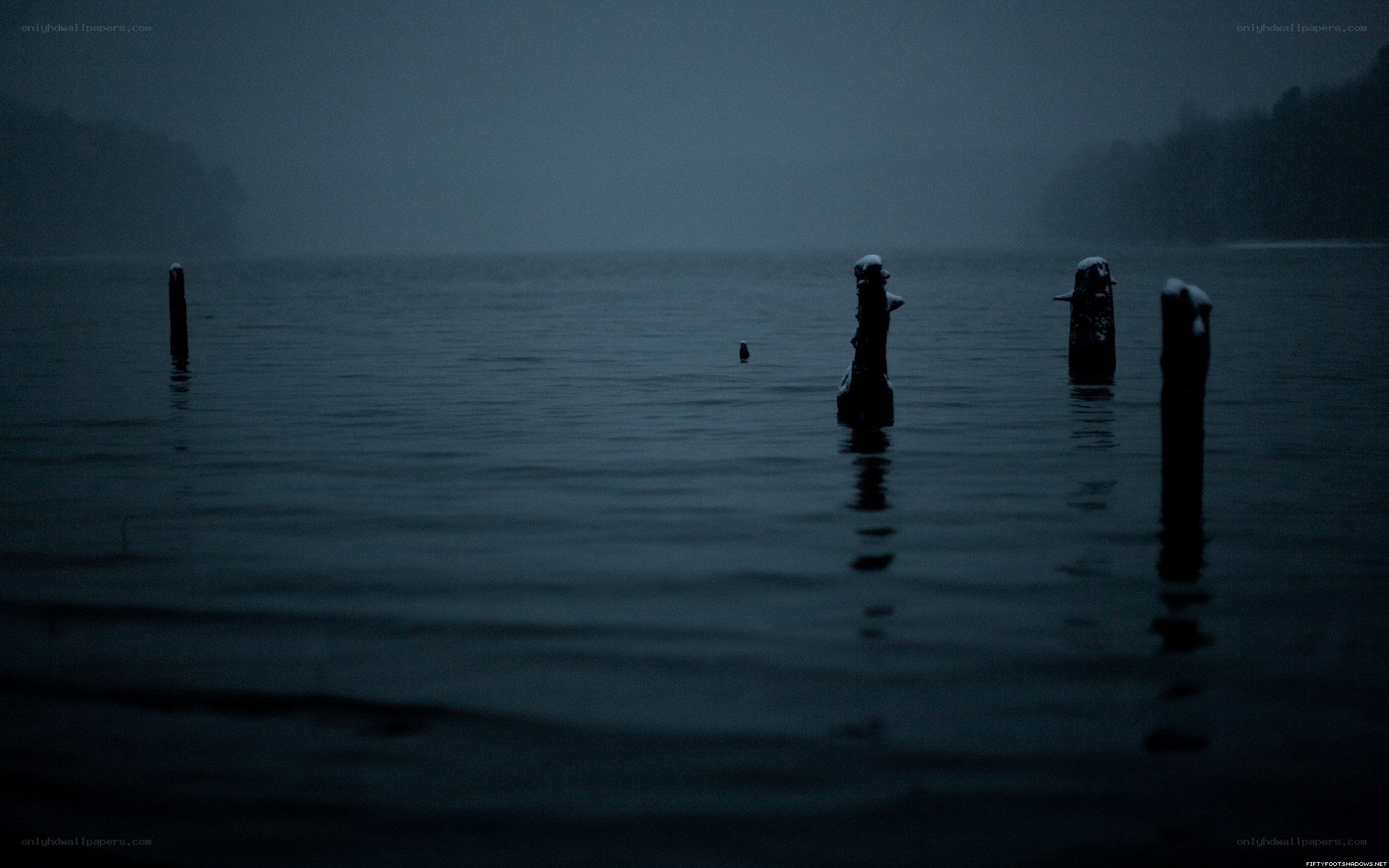dark lake at dusk