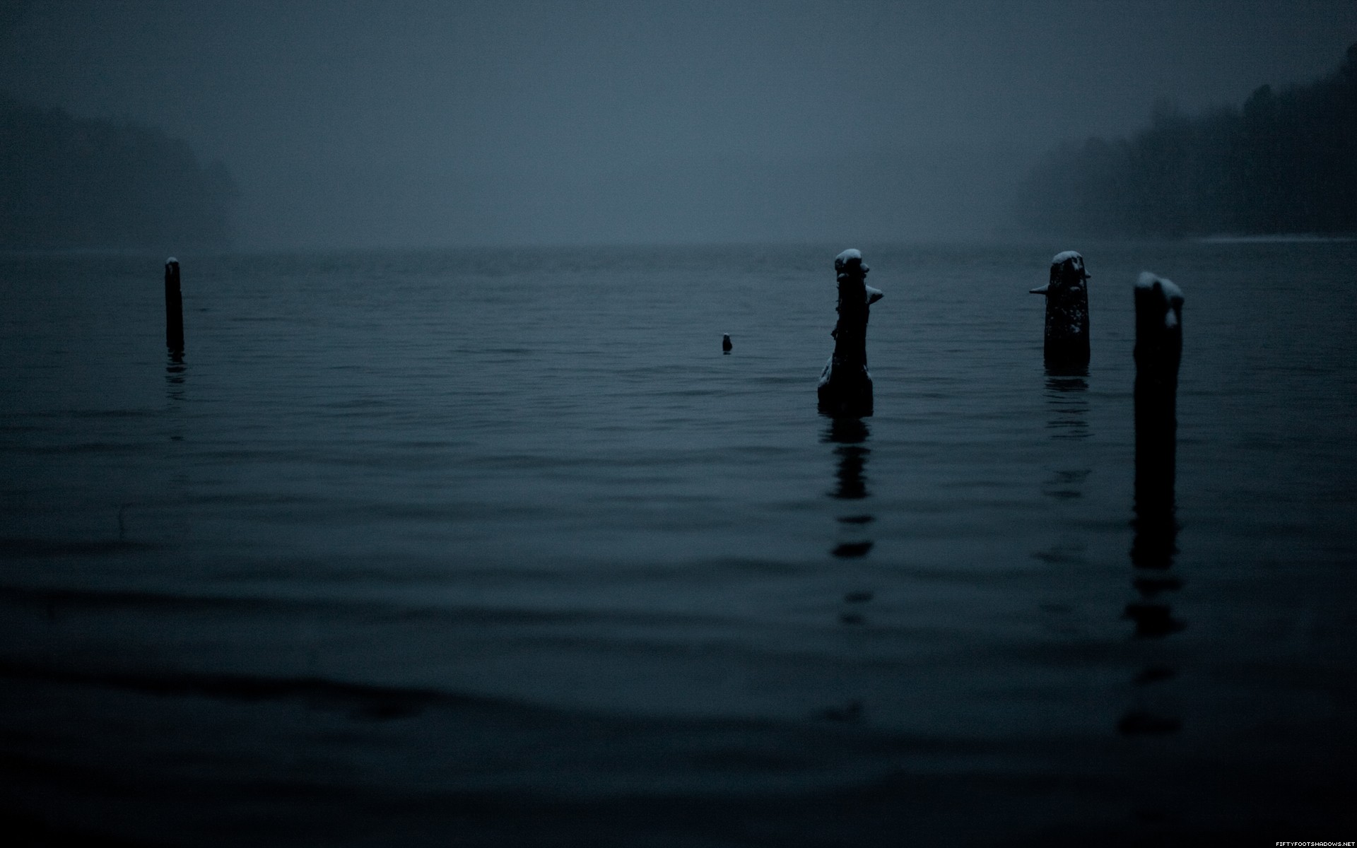 dark lake at dusk