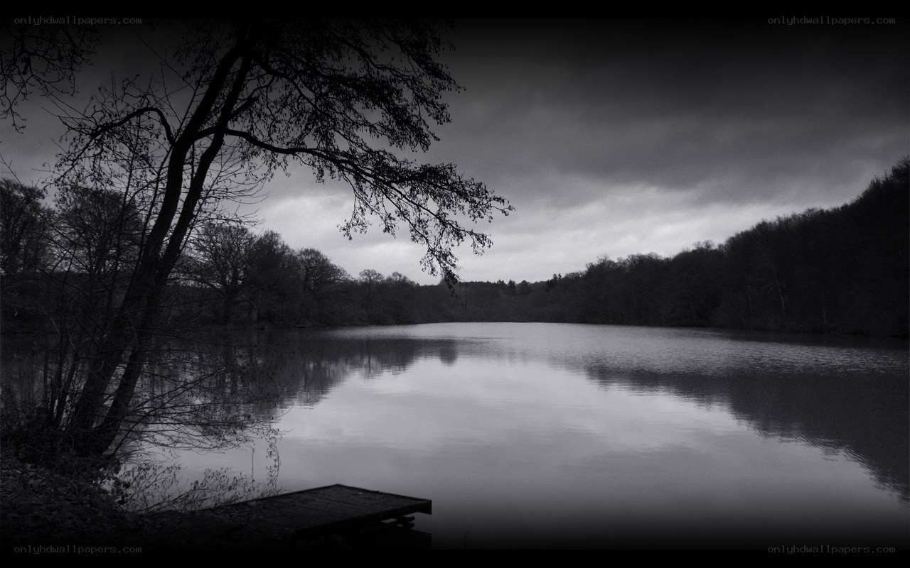 Dark lake at dusk