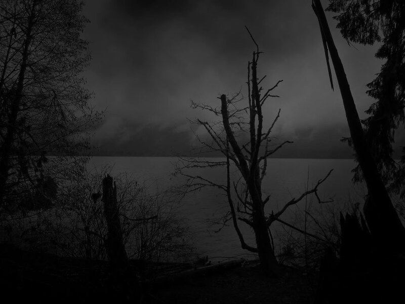 dark lake at dusk