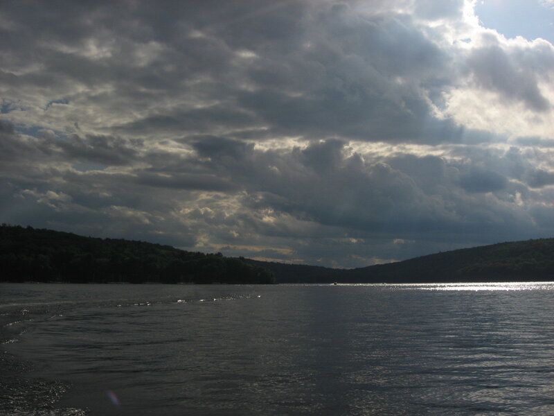 Dark Lake under Cloudy Sky