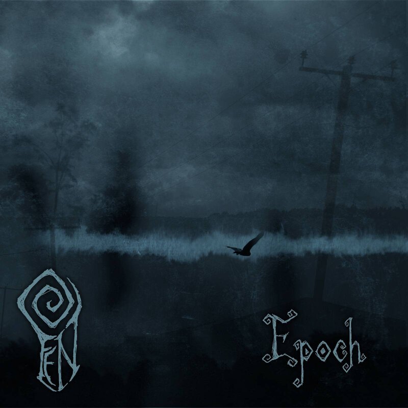 Dark landscape with bird and text