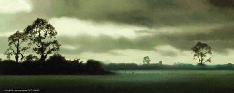 Dark landscape with silhouetted trees