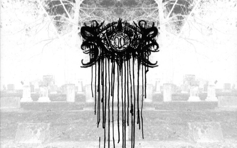 dark logo over graveyard