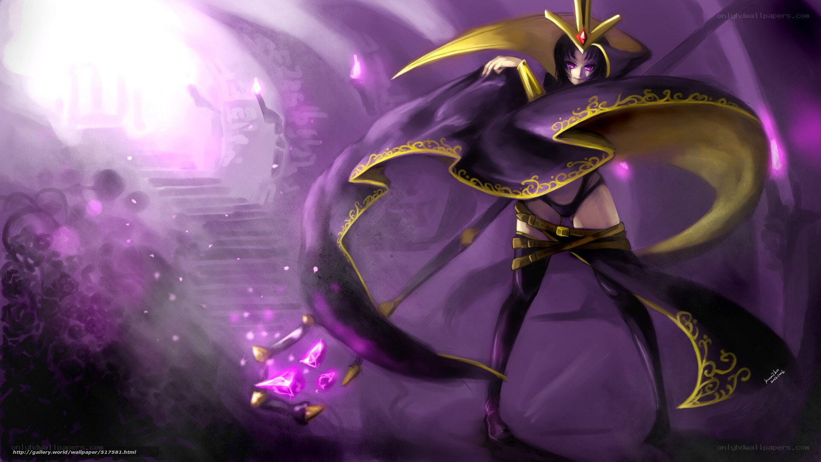 dark mage in purple cloak