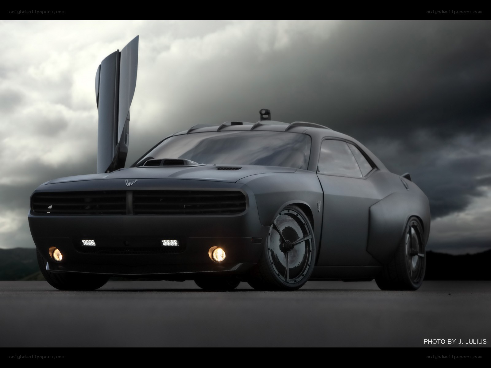 dark matte muscle car