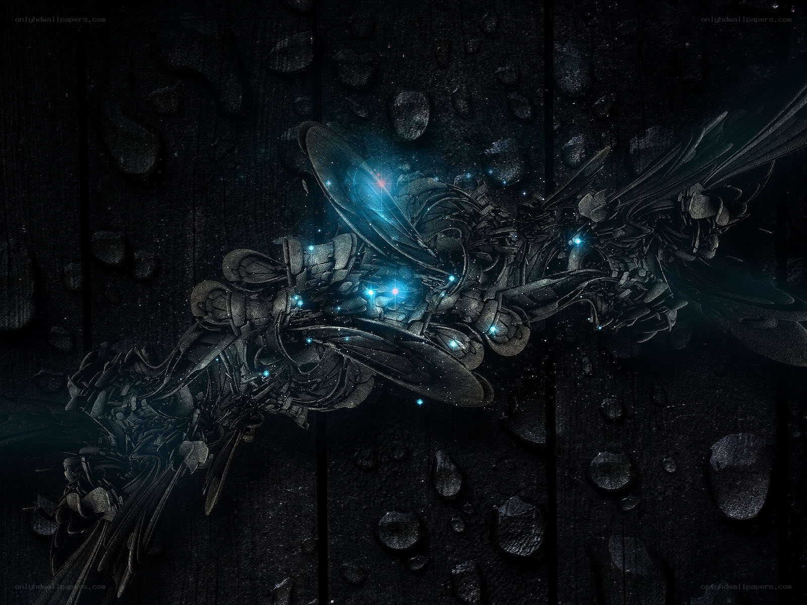 dark mechanical insect with glowing lights
