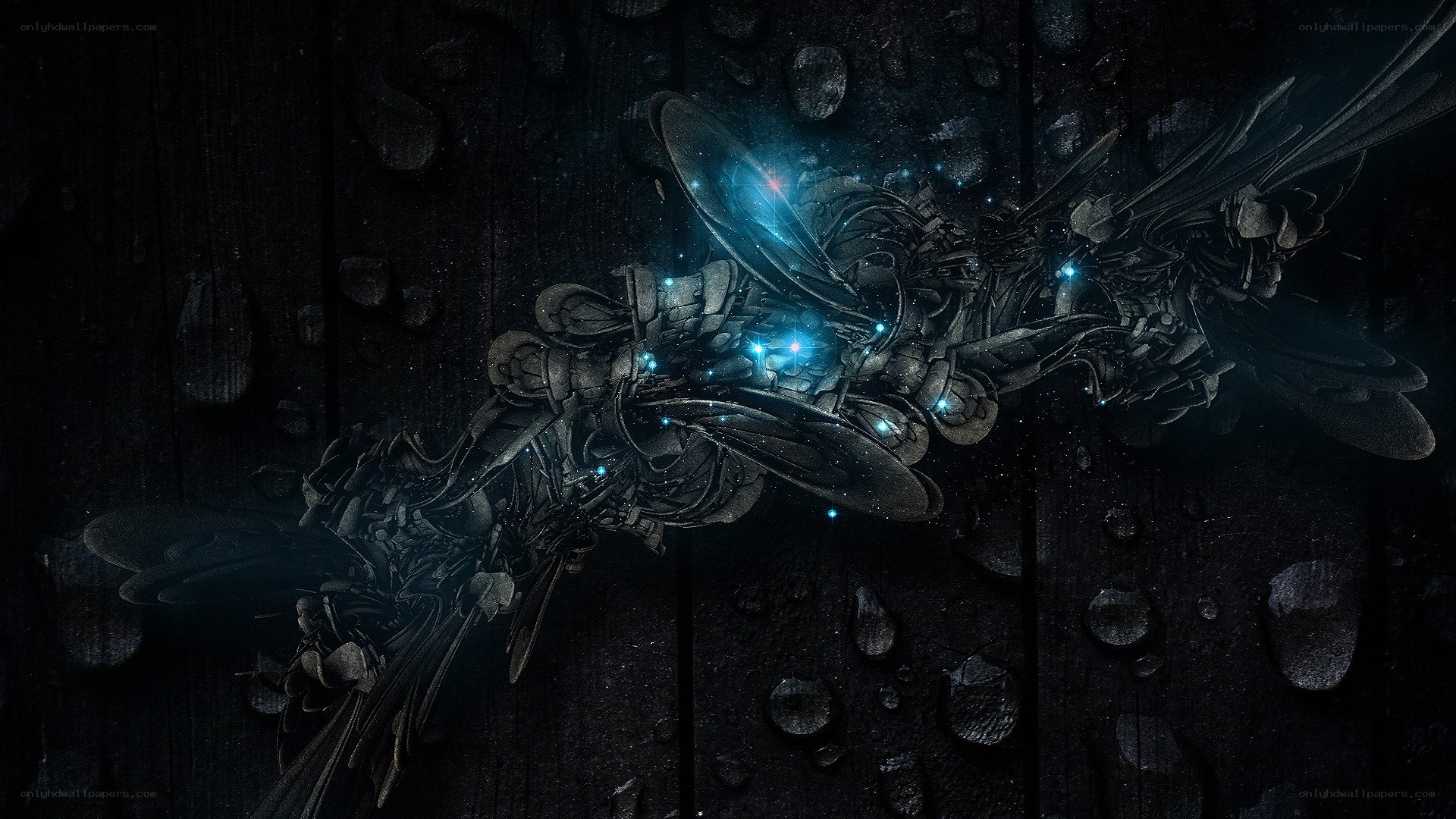 dark mechanical insect with glowing lights