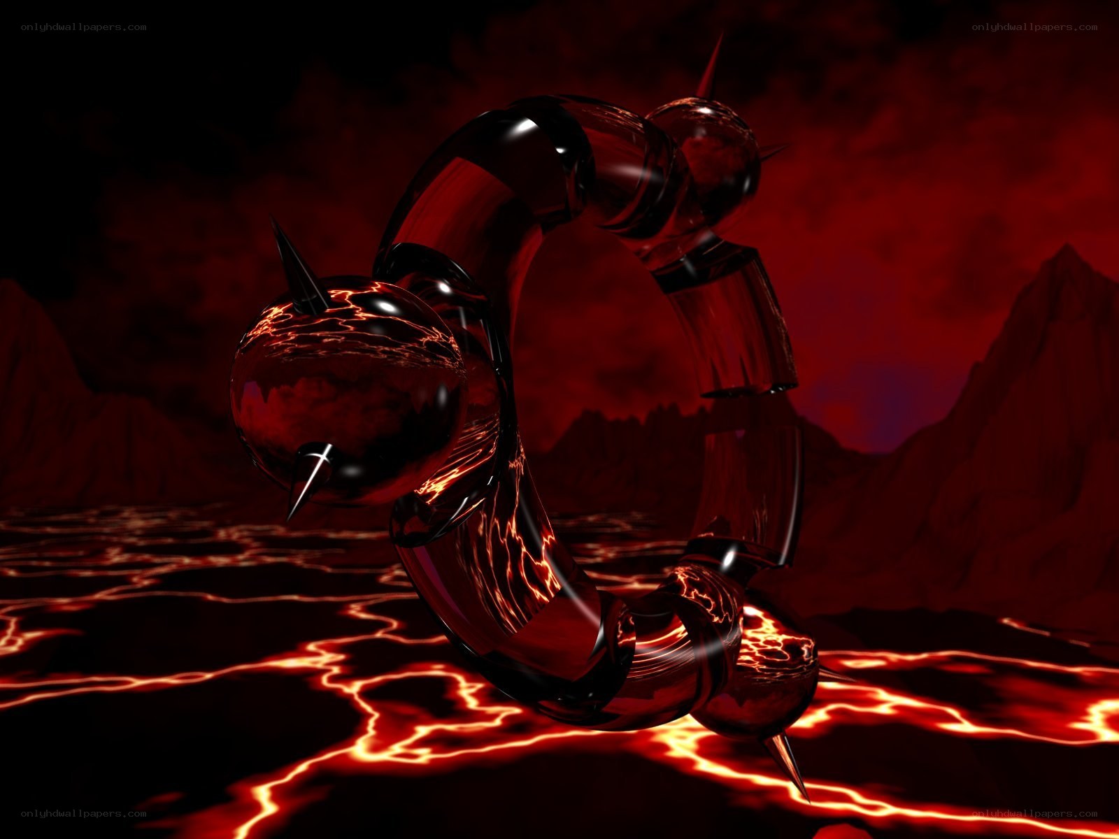 Dark mechanical serpent in lava