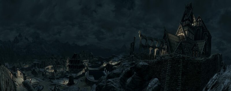dark medieval village at night