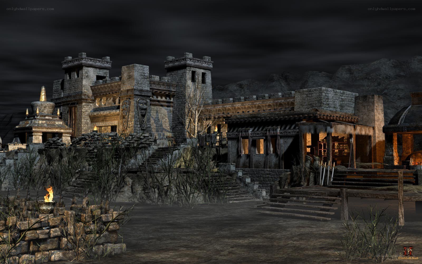 dark medieval village at night