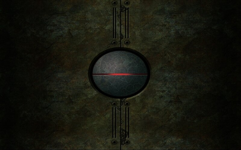dark metal door with red light
