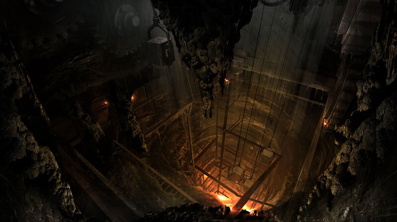 dark mine shaft interior