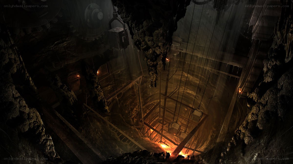dark mine shaft interior