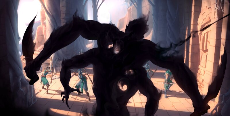 Dark Monster Attacking Soldiers