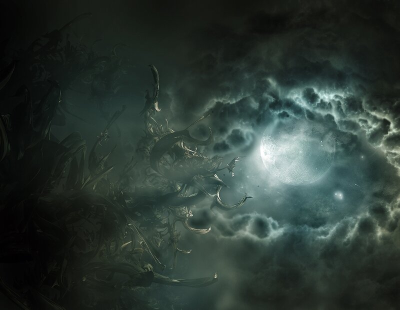 Dark moon over twisted trees
