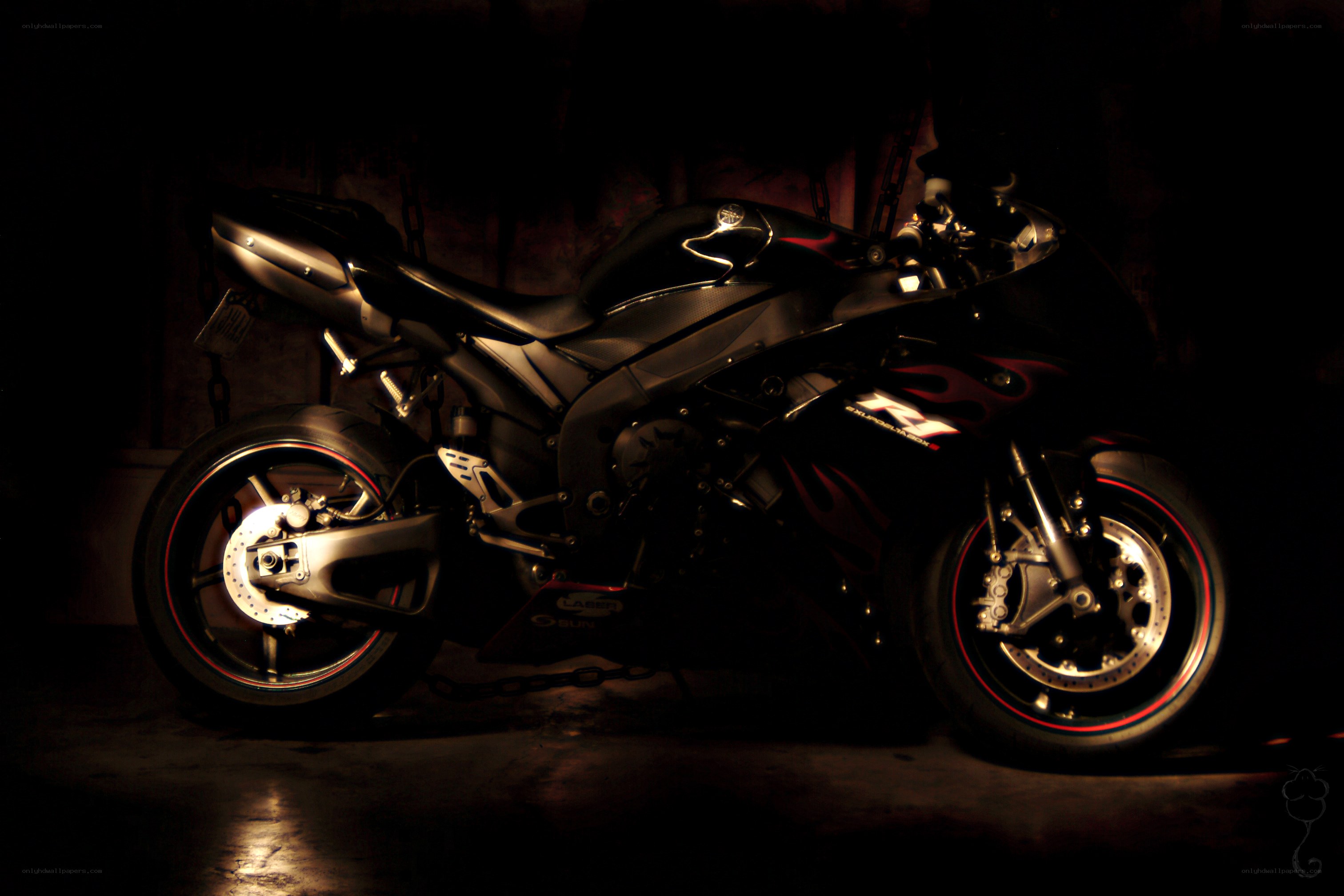 dark motorcycle in garage
