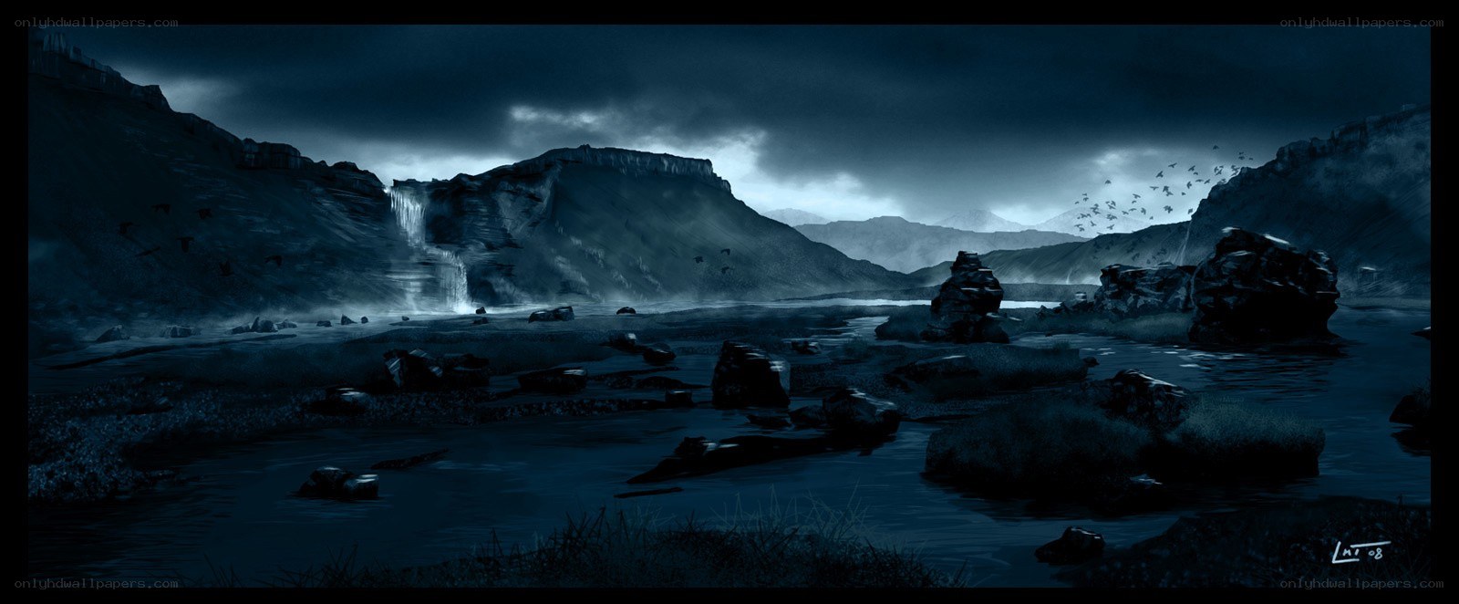 dark mountain landscape at night