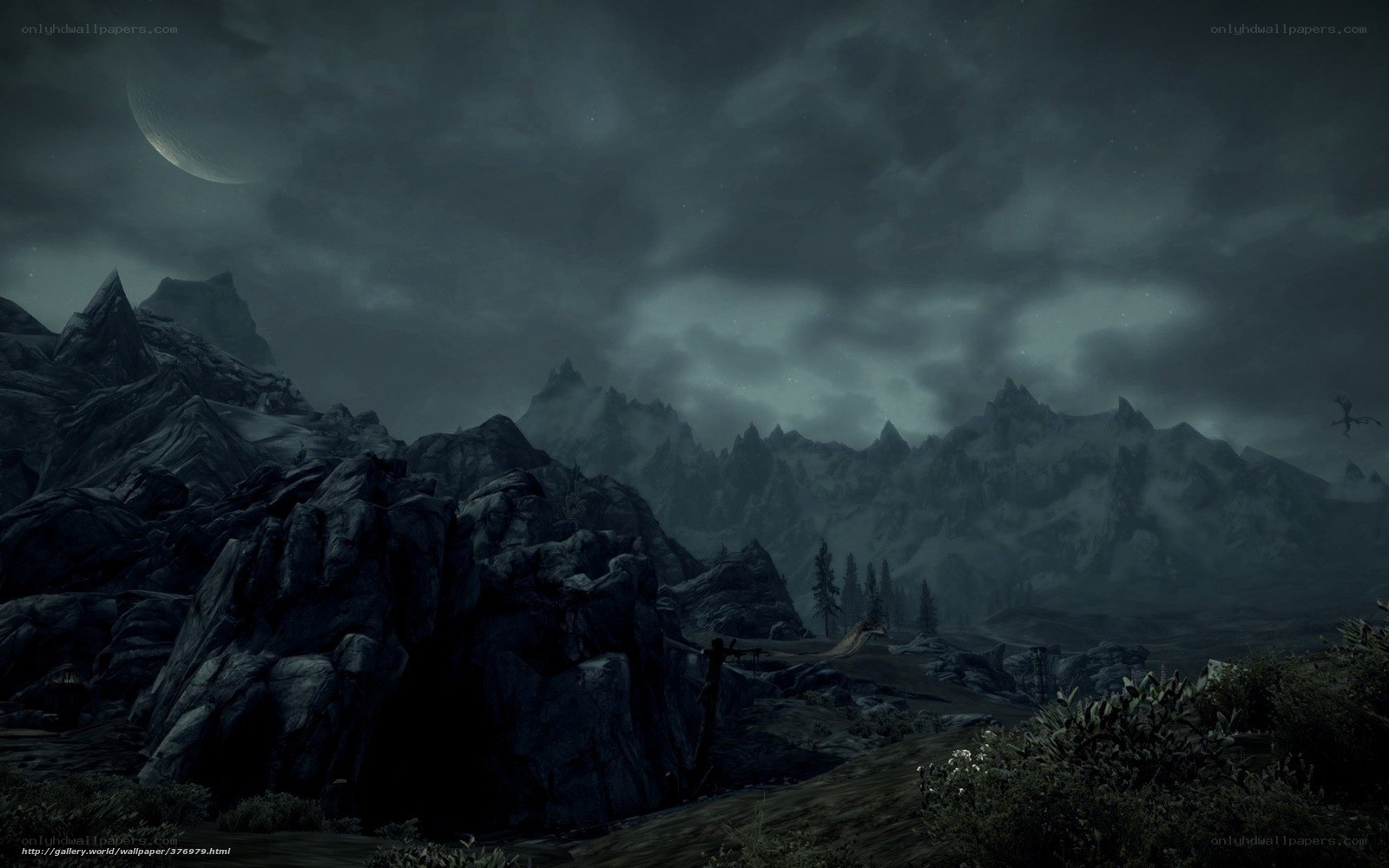 dark mountain landscape at night