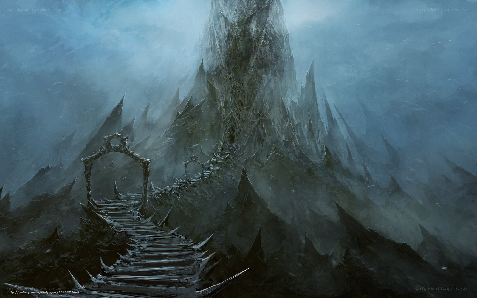 Dark mountain path with arches