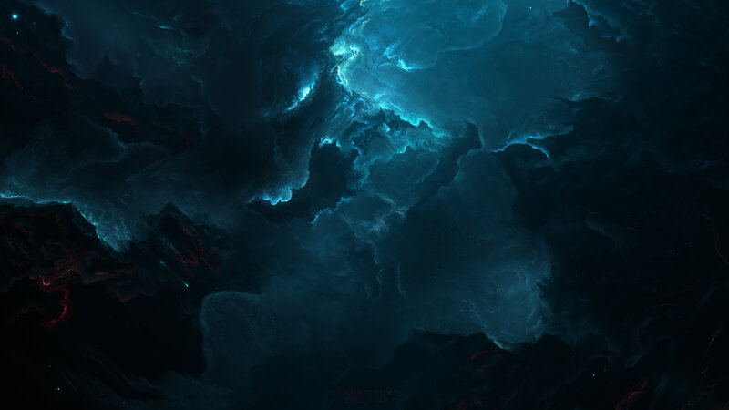 Dark Nebula in Space — Blue, Dramatic, Night, Digital Art