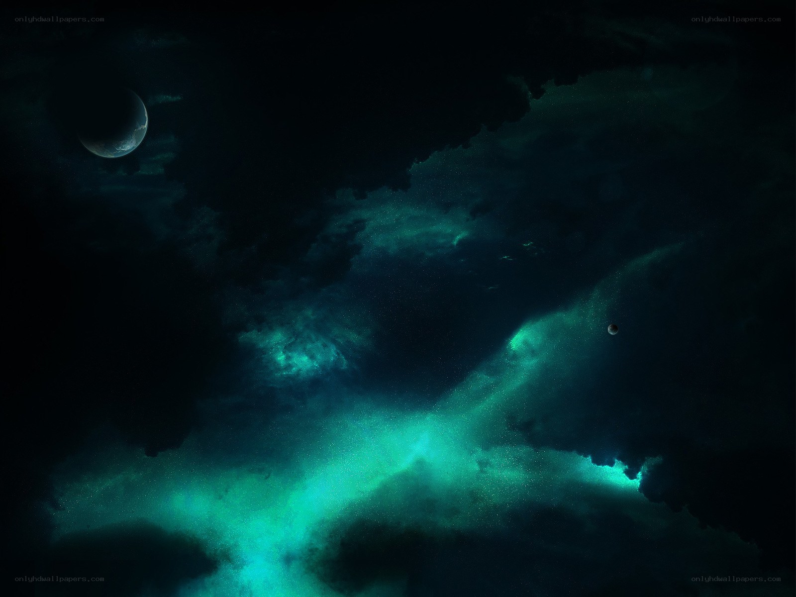 Dark nebula with glowing clouds
